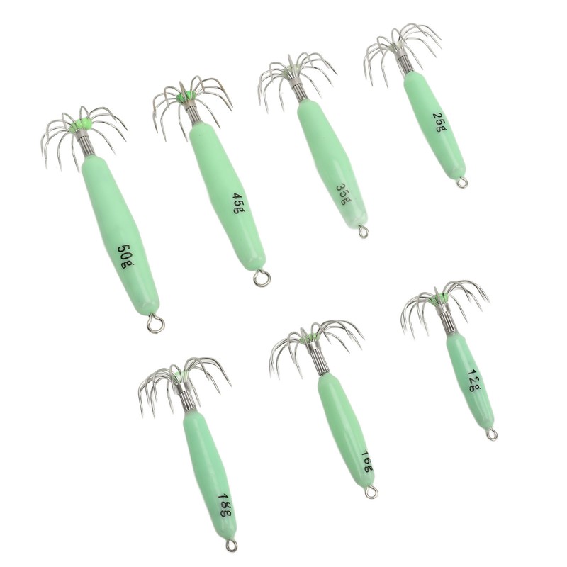 7 PCS Luminous Squid Jig 12 Hooks Stainless Steel Easy