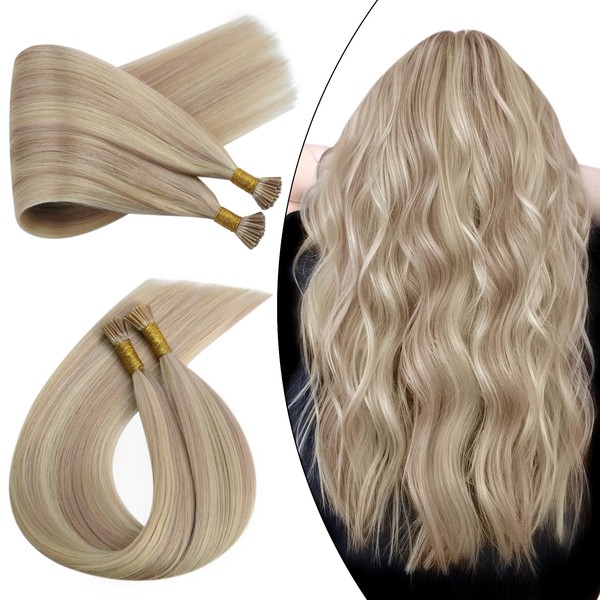 Ugeat 16 Inch Keratin I Tip Human Hair Hair Extensions Highlight Ash Blonde with Blonde Itip Hair Extensions #P18/613 Stick Tip Hair Extensions 40 Grams