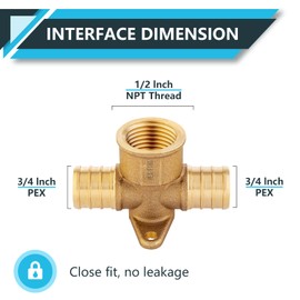 Seelink (5-Pack) PEX Fittings, 3/4"pex x 3/4"pex x 1/2"Female Threaded NPT Drop Ear Tee Adapter, Brass Crimp Fittings, for PEX Tubing Pipe Plumbing, ASTM F1807