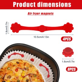 lasuroa 12 Stück Airfryer-Magnete für Pergamentpapier, Hochtemperaturbeständige Airfryer-Magnet-Silikonschnalle zum Sicheren Verriegeln von Einlagen und Befestigen des Korbs (Rot)