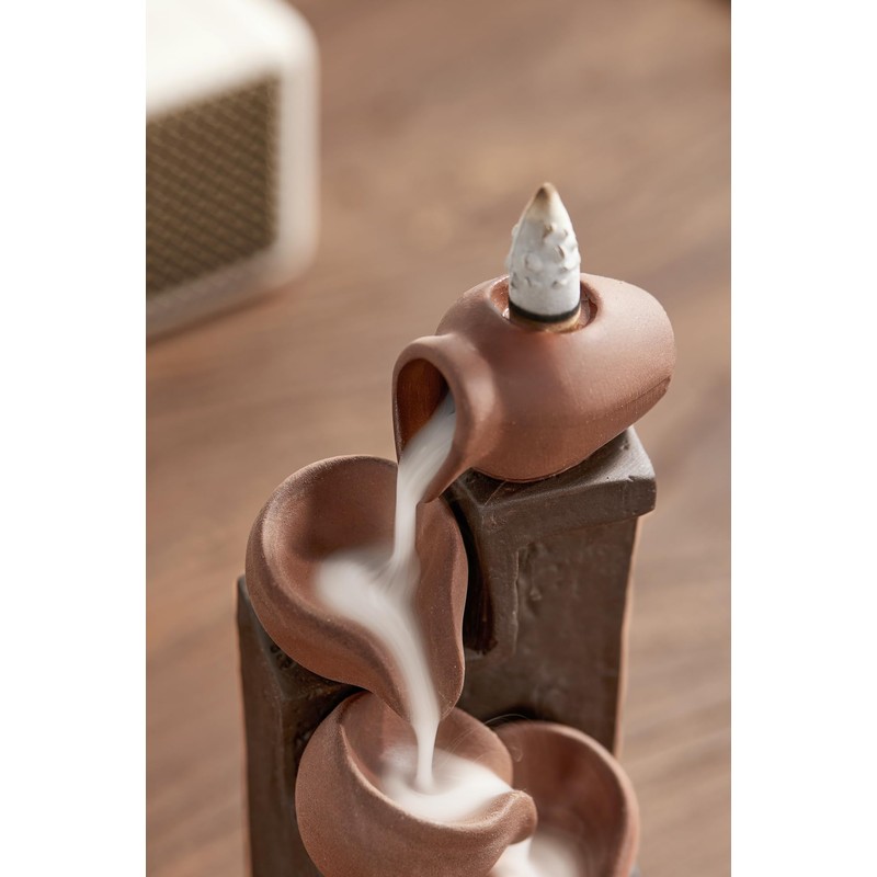 LAMDAWN Unique Cascading Basins Ceramic Waterfall Incense Holder, Paired with