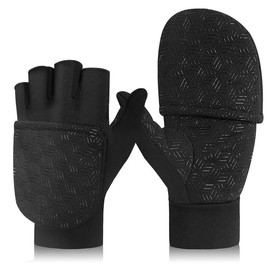 RIGWARL Winter Fingerless Gloves for Men Women, Convertible Mittens Flip Top Cover with Non-slip Palm, Windproof Running Gloves for Cold Weather Outdoor Photography Cycling Hiking Driving Camping