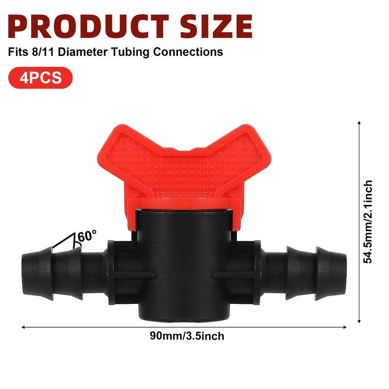 4PCS 3/8“ ID in Line Hose Barbed Ball Valve Shut-Off