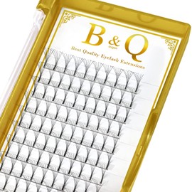 B&Qaugen Pre-made Eyelash Fans, 6D-D-0.07-10 Long Foot, Pre-made Fans, Eyelash Extensions, 0.07 Thickness, D Curl, 8–15 Individual Lengths, 6D Eyelashes, Volume Technology, Matte Black (6D-D-0.07, 10