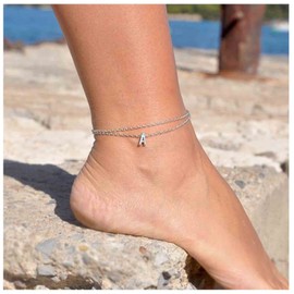 Yheakne Boho Layered Ankle Bracelet Gold Letter Anklet Bracelet Initial A Anklets Personlized Foot Chain Jewelry for Women (Gold)