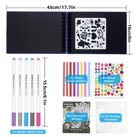 ZWQLZG Scrapbook, Scrap Book Photo Album Black Scrapbook 60 Pages with Scrapbook Accessories Kit A5 Craft Paper 21.5x15cm Memory Books Guestbooks for Family Wedding Anniversary Baby Gift (Black)