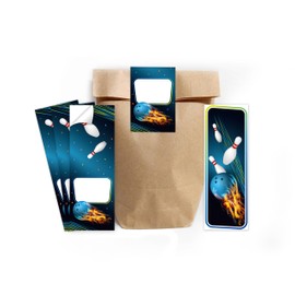 Minkocards 12 Bookmarks + 12 Gift Bags (Natural) + 12 Stickers Bowling Cones Bowling Party Bag Set Guest Gifts for Children's Birthday Girls Birthday Boys Birthday