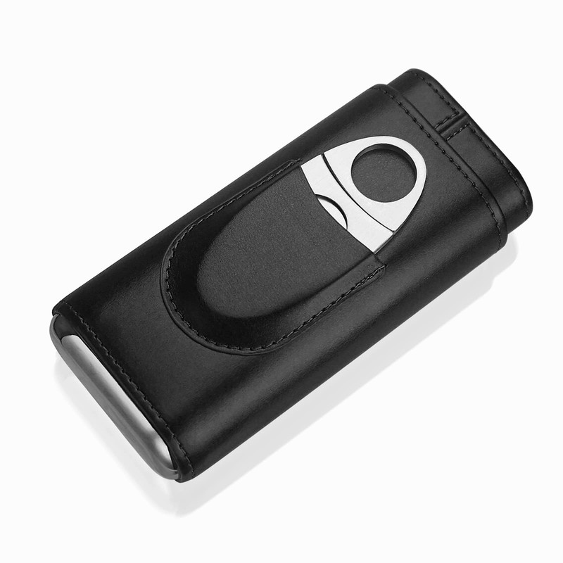 3-Finger Leather Cigar Case with Cutter Cedar Wood Lined Cigar