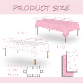 OQOQ Pink Bow Tablecloth(2 Packs), 137x274 cm Pink Ribbon Plastic Disposable Tablecover Rectangle Table Cover for Birthday Bachelorette Party Bridal Shower Breast Awareness Month Decorations Supplies