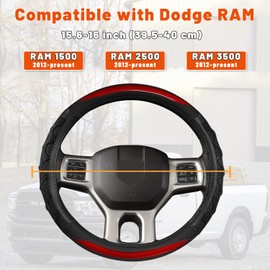 GIANT PANDA Steering Wheel Cover for Dodge Ram 1500 - Car Steering Wheel Covers for Dodge Ram 2500 3500 15.5-16 inch - Red