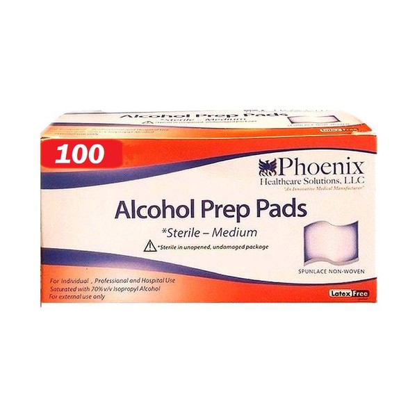 Phoenix Alcohol Prep Pads - Medium Sized, 200 Count (2 Boxes of 100)