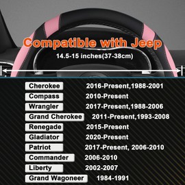 West Llama Customized Auto Car Steering Wheel Cover for Jeep Grand Cherokee,Wrangler,Compass,Gladiator,Cherokee 14.5-15 inches (Black+Pink-Standard Size)