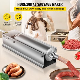 Horizontal Sausage Stuffer 7L/15Lbs Manual Sausage Maker With 5 Filling Nozzles Sausage Stuffing Machine For Home & Commercial Use Stainless Steel