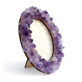 Kino Natural Amethyst Cluster Photo Frame Decorative Crystal Quartz Stone Healing Tabletop Wedding Picture Frame Reiki Chakra Home Decor (5 x 7 Oval)