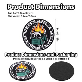 Dumpster Raccoon Funny Patches, Polyester Raccoon Dumpster Fire Embroidery Clothing Clothes Patch Adorable Animals Appliques for Hats Bags Backpacks Jackets & Pet Vest