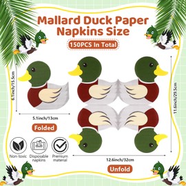 150Pcs Mallard Duck Paper Napkins Hunting Theme Napkins Cocktail Dinner Napkins Disposable 3-Ply Paper Party Napkin Pack Mallard Duck Party Decor for Fall 1st Birthday Baby Shower Duckling Party Favor