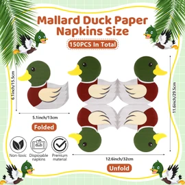 150Pcs Mallard Duck Paper Napkins Hunting Theme Napkins Cocktail Dinner Napkins Disposable 3-Ply Paper Party Napkin Pack Mallard Duck Party Decor for Fall 1st Birthday Baby Shower Duckling Party Favor