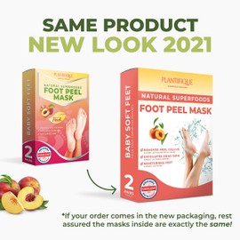 Foot Peel Mask - Peach Feet Peeling Mask 2 Pack - Dermatologically Tested, Cracked Heel Repair, Dead Skin Remover for Baby Soft Feet - Exfoliating Peel Natural Treatment by Plantifique