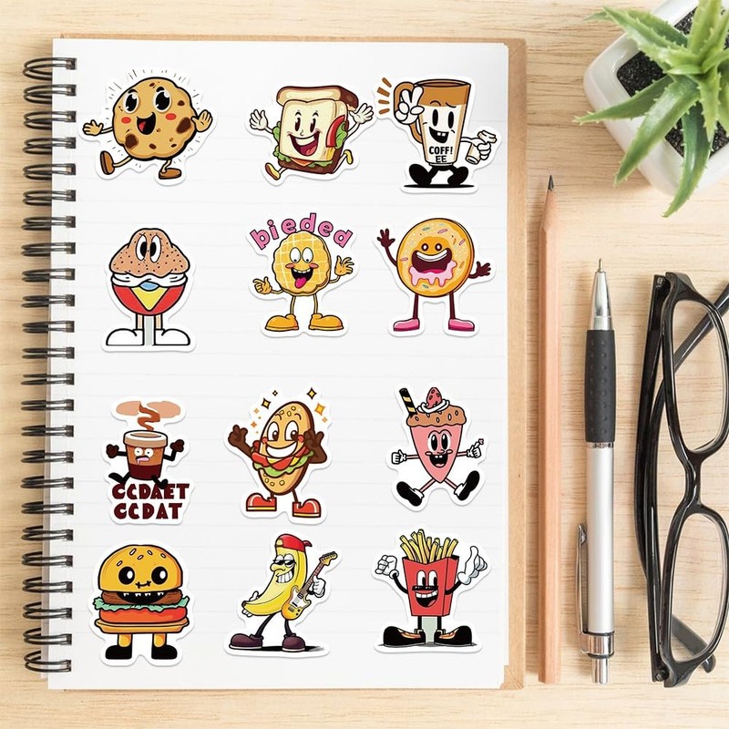 Comida Variada Cool Sabores Diversión Color 50 Calcomanías Stickers PVC