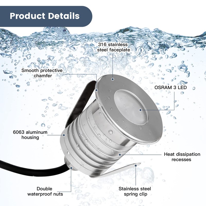 Gardencoin LED Underwater Pool Lights, 12V Micro Low Voltage Submersible