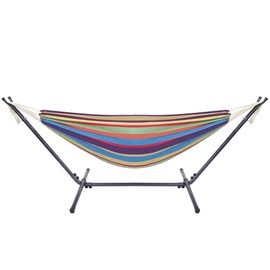 TREATLIFE HOME Comfortable Portable Hammock with Steel Frame Stand, Soft Cotton for Outdoor Relaxation, Desert Stripe Design