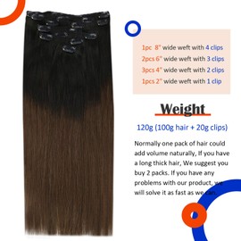 Human Hair Clip in Extensions Black Ombre Dark Brown Real Human Hair Thick Natural Straight Clip in Extensions Double Weft 7PCS 100g
