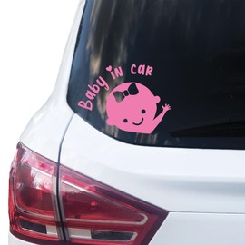 P007 Baby in Car Sticker 14 cm x 10 cm Car Sticker Baby Sticker Vinyl Baby on Board (V2 Girls, Pink)