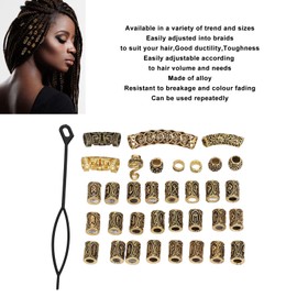 Viking Hair Beads, 110pcs Adjustable Stretchable Alloy No Fading Viking Beard Bead Retro Style Exquisite Workmanship Viking Beads for Hair Braiding, Bracelets, Pendants