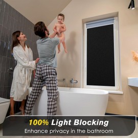 Haton Blackout Window Film Total Light Blocking Window Privacy Cover Static Cling Frosted Window Cling Tint for Glass Room Darkening Door Home, Non-Adhesive, Black 17.5" x 78.7"