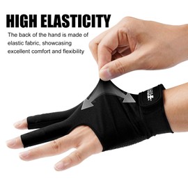 FITFIV Billiard Pool Glove for Left Hand 3 Finger, Durable Double Stitching, Snooker Cue Sport Glove Adjustable Popular Sizes for Men & Women