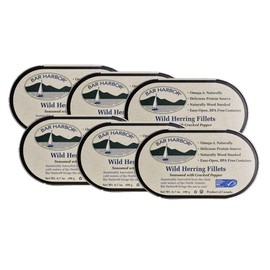 Bar Harbor Wild Herring Fillets Seasoned with Cracked Pepper, 6.7 oz – Naturally Wood Smoked [Pack of 6]