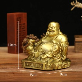 BRABUD Chinese Fengshui Brass Laughing Buddha with Ingot Wealth Figurine Lucky Statue Home Decoration ZD154