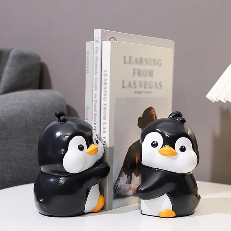 Set of 2 Cute Hug Penguins Bookends Decorative, Unique Bookends