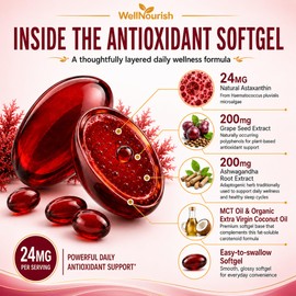 Astaxanthin 24mg Softgels from Microalgae, 90 Count