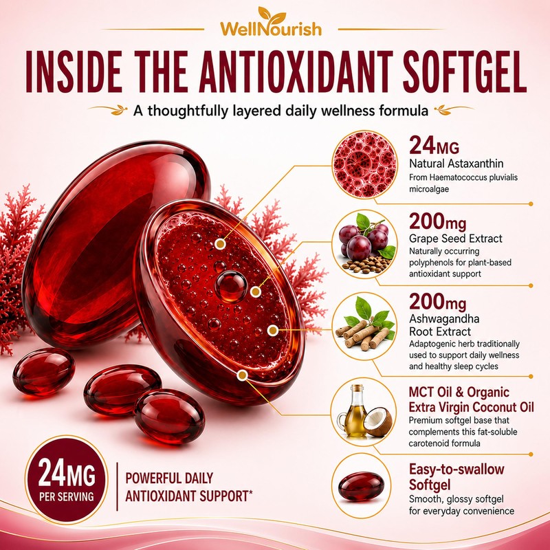 Astaxanthin 24mg Softgels from Microalgae, 90 Count