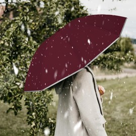 Pioggistar Windproof Umbrella for Men and Women, Inverted Umbrellas 10 Ribs, Wooden Handle Umbrella, Automatic Open and Close, Compact, Diameter 105 cm, red