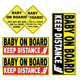 Funny Baby On Board Vinyl Sticker Pack for Car Bumpers 6Pcs Warning Signs Parents Driving with Infant Humorous Rear Window Safety Decals to Keep Distance
