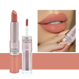 Lipstick, 2-in-1 Lipstick and Lip Gloss, Moisturising, Liquid, Waterproof, Matte and Long-Lasting Matte Liquid Lipstick (056 Pink)