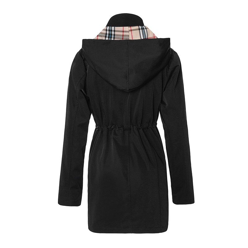 SaphiRose Women's Long Hooded Rain Jacket Outdoor Raincoat Windbreaker(Black,Medium)
