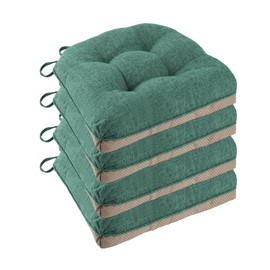 FlyGulls Non Slip Chair Cushions for Dining Chairs Set of 4 Kitchen Chair Cushions 18"x18"x3" Turfted Chair Pads Comfortable and Soft Seat Cushion with Ties, Green