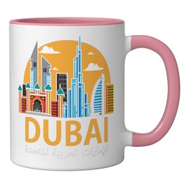 Dubai Emirate Dubai United Arab Emirates (UAE) Ceramic Mug, Pink/White