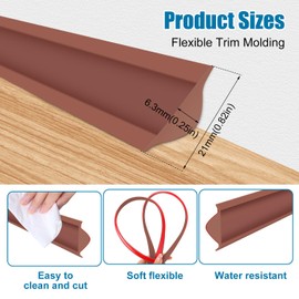 Flexible Molding Trim,White Self Adhesive Wall Trim Mini Peel and Stick Rubber Trim Molding for Floor, Bathroom,Walls,Kitchen,Countertop Home Decoration (Dark Brown(118inch))
