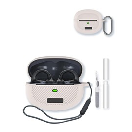 Silicone Case Compatible with Baseus Bowie MC1 Open Ear Clip-On Earbuds,Cleaning Kit and Lanyard Soft Protective Shockproof Cover for Baseus Bowie MC1-Ivory White