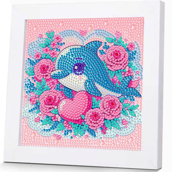 GOUGOUFAFA Dolphin Diamond Art for Kids with Frame- Small Diamond