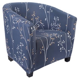 SearchI Club Chair Slipcover Stretch Barrel Chair Covers Printed Tub Chair Slipcovers Spandex Armchair Sofa Cover Removable Couch Furniture Protector Arm Chair Cover for Living Room(Grey Blue+Leaves)