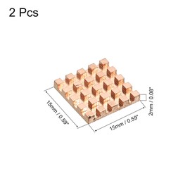 sourcing map Pack of 2 Heatsink Kit Pure Copper 15 x 15 x 2 mm for IC Chip MOS Memory Heat Dissipation with Thermal Pads