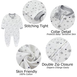 MAMIMAKA Newborn Baby Clothes Sleepsuit Set 2-Way Zip Cotton Footed Pajamas, Caps and Scratch Mittens 0-6 Months