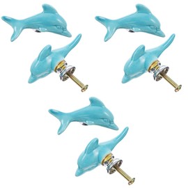 Uonlytech 6 Pcs Handle Vintage Dresser White Furniture Window Decor Dolphin Drawer Pulls and Knobs Suction Cup Hook Hanger Closet Door Knobs Dolphin Handles Ceramic Grips Door Handles Sucker