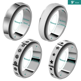 4 Pcs Stainless Steel Spinner Ring for Women, GeeRic Fidget Band Rings Anxiety Rings Set Wedding Promise for Women Men #9