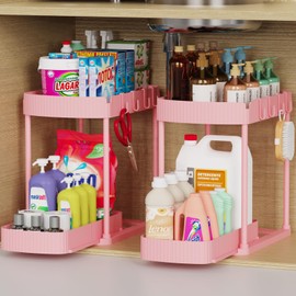 ukeetap Ukeetap 2 Pack Multi-Purpose Pull-Out Storage Organizers, Under Sink & Cabinet Organizers, 12.8 Inch Pink